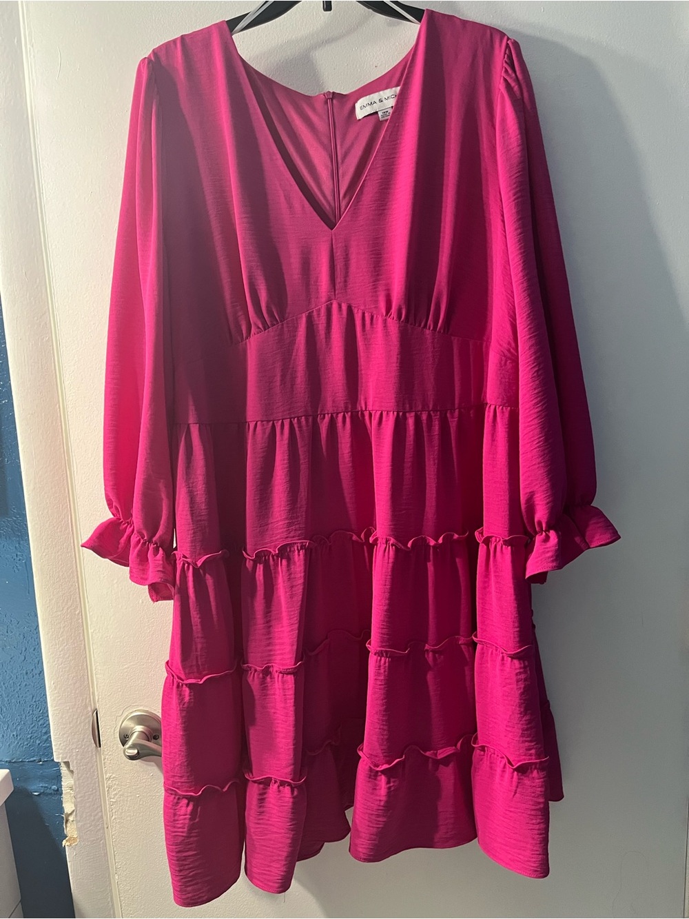 Emma & Michele Hot Pink V-Neck Ruffle Dress